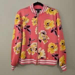 Ashley Sport Womens Floral Bloom Bomber Jacket | Size 12 Full Zip Varsity